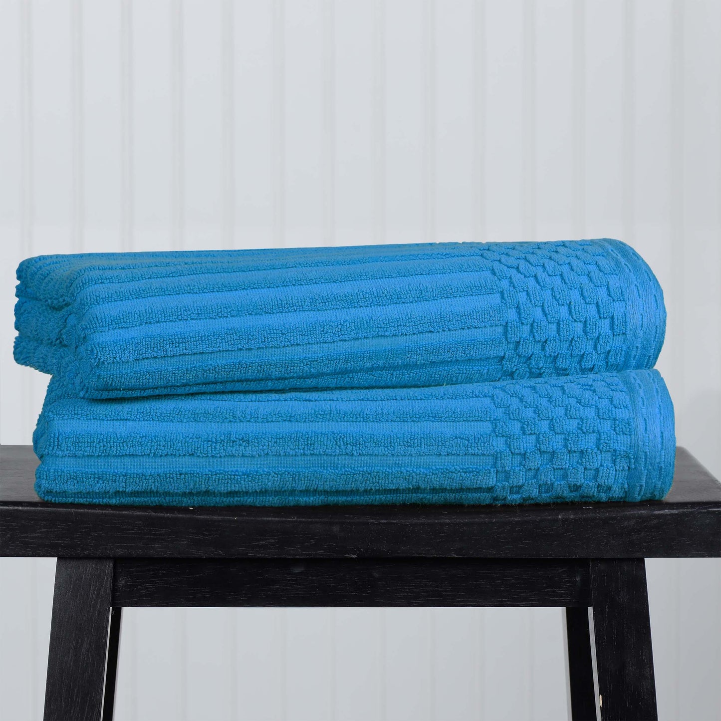 Superior Soho Ribbed Textured Cotton Ultra-Absorbent Bath Sheet & Bath Towel Set - Azure