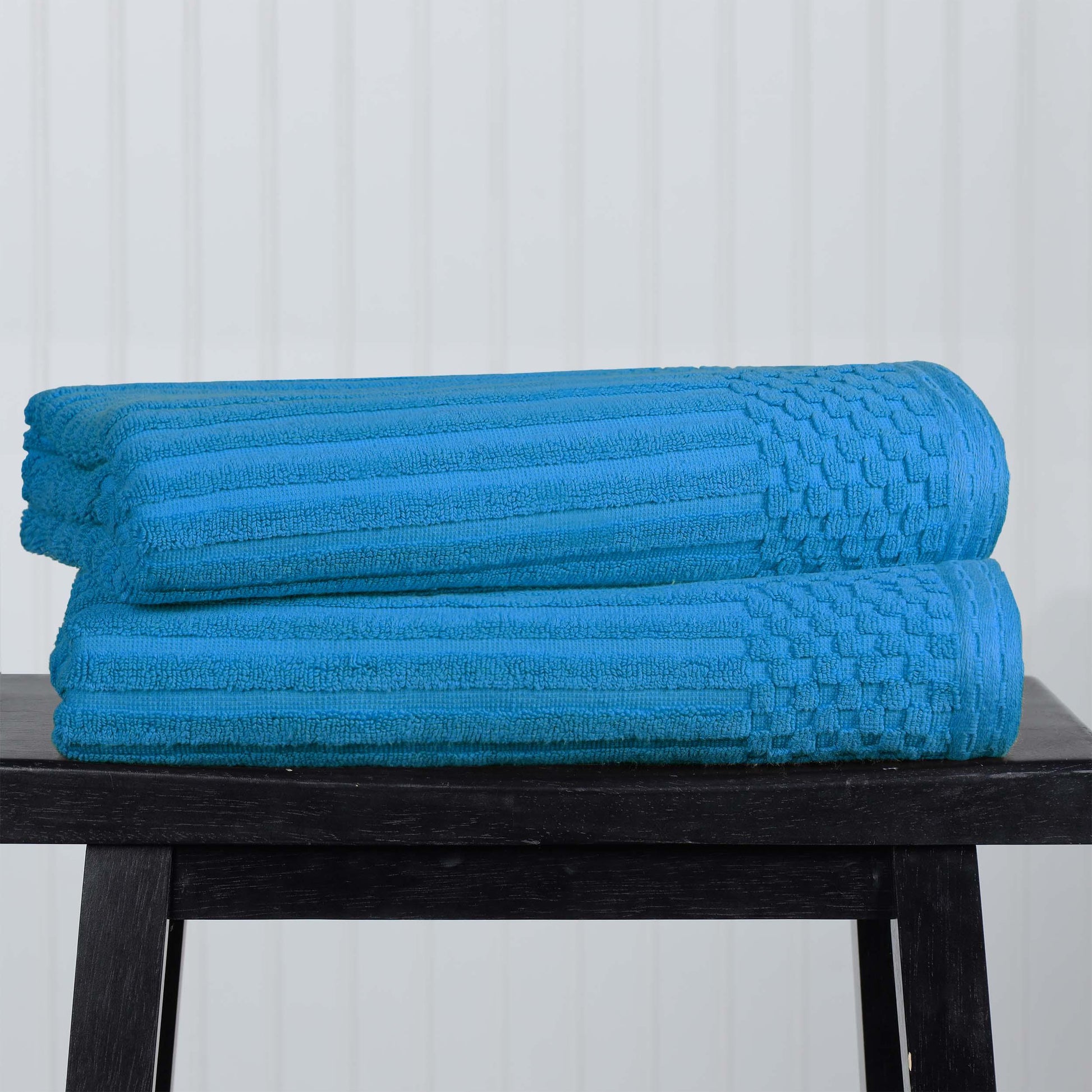 Superior Soho Ribbed Textured Cotton Ultra-Absorbent Bath Sheet & Bath Towel Set - Azure