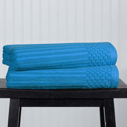 Superior Soho Ribbed Textured Cotton Ultra-Absorbent Bath Sheet & Bath Towel Set - Azure