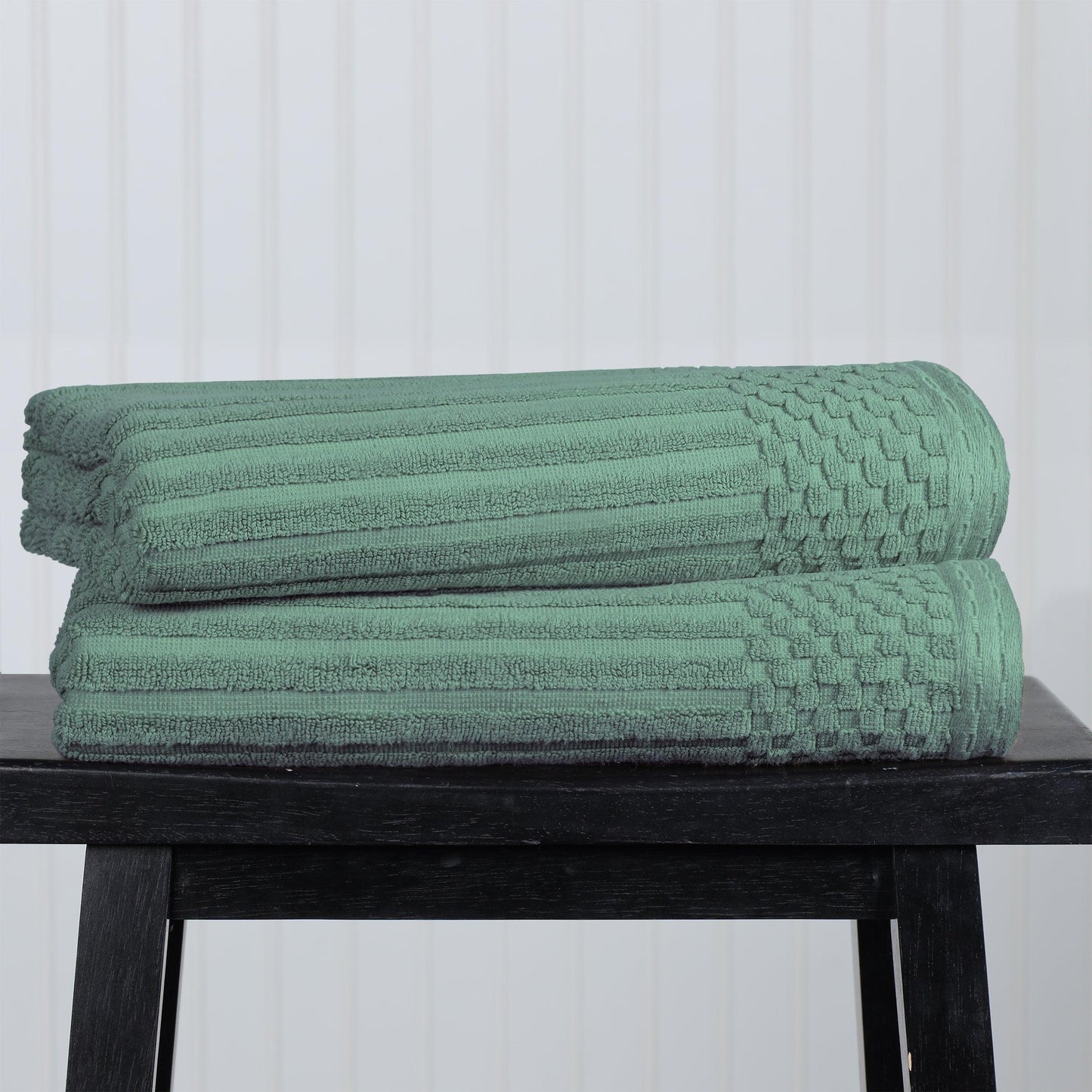 Superior Soho Ribbed Textured Cotton Ultra-Absorbent Bath Sheet & Bath Towel Set - Basil