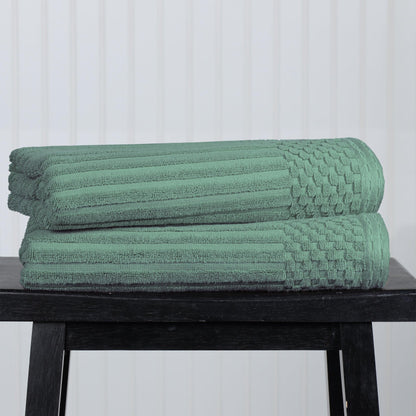 Superior Soho Ribbed Textured Cotton Ultra-Absorbent Bath Sheet & Bath Towel Set - Basil