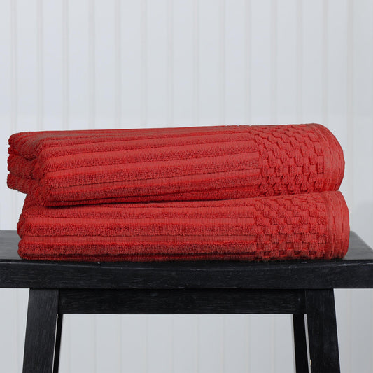 Superior Soho Ribbed Textured Cotton Ultra-Absorbent Bath Sheet & Bath Towel Set - Burgundy