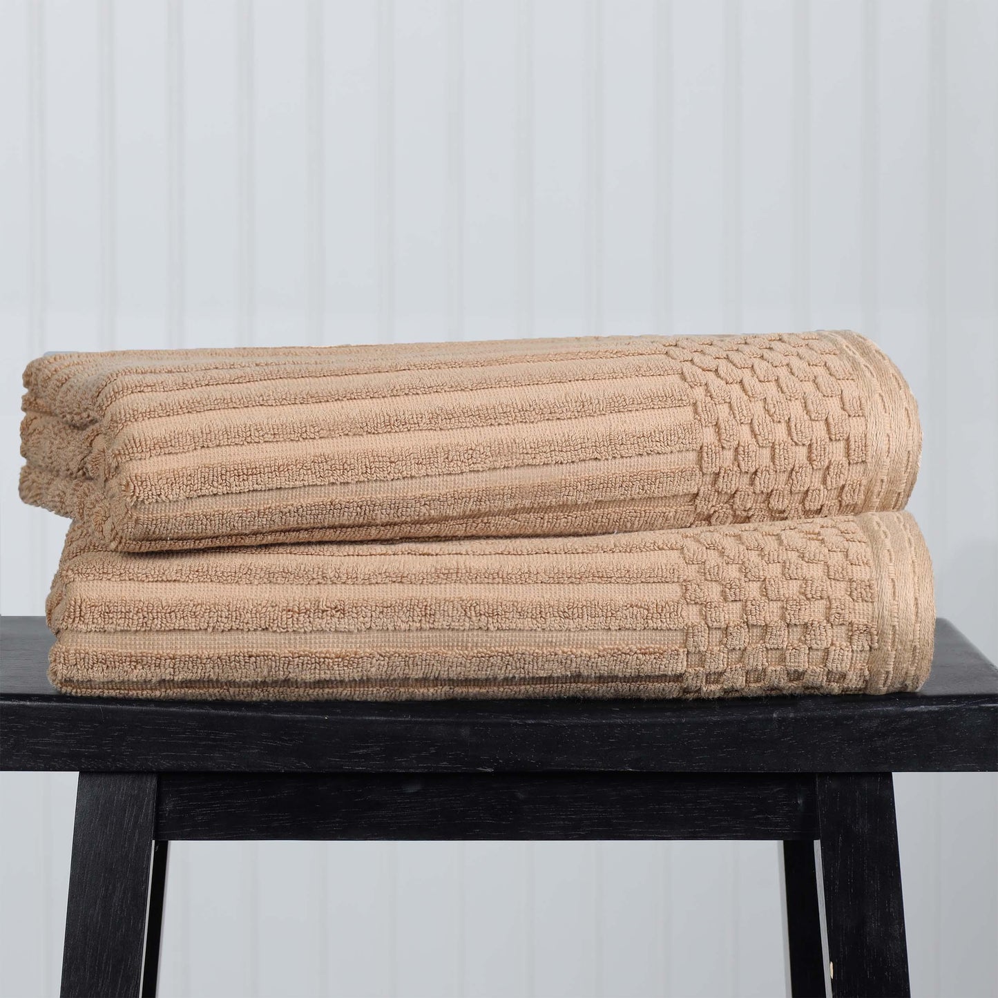 Superior Soho Ribbed Textured Cotton Ultra-Absorbent Bath Sheet & Bath Towel Set - Coffee