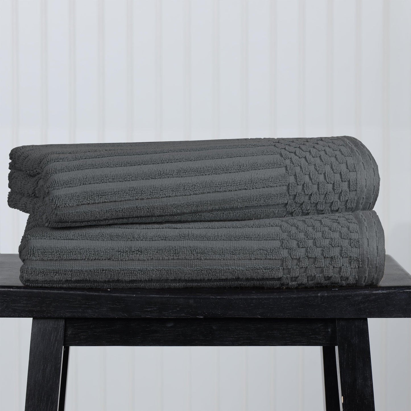 Superior Soho Ribbed Textured Cotton Ultra-Absorbent Bath Sheet & Bath Towel Set - Charcoal