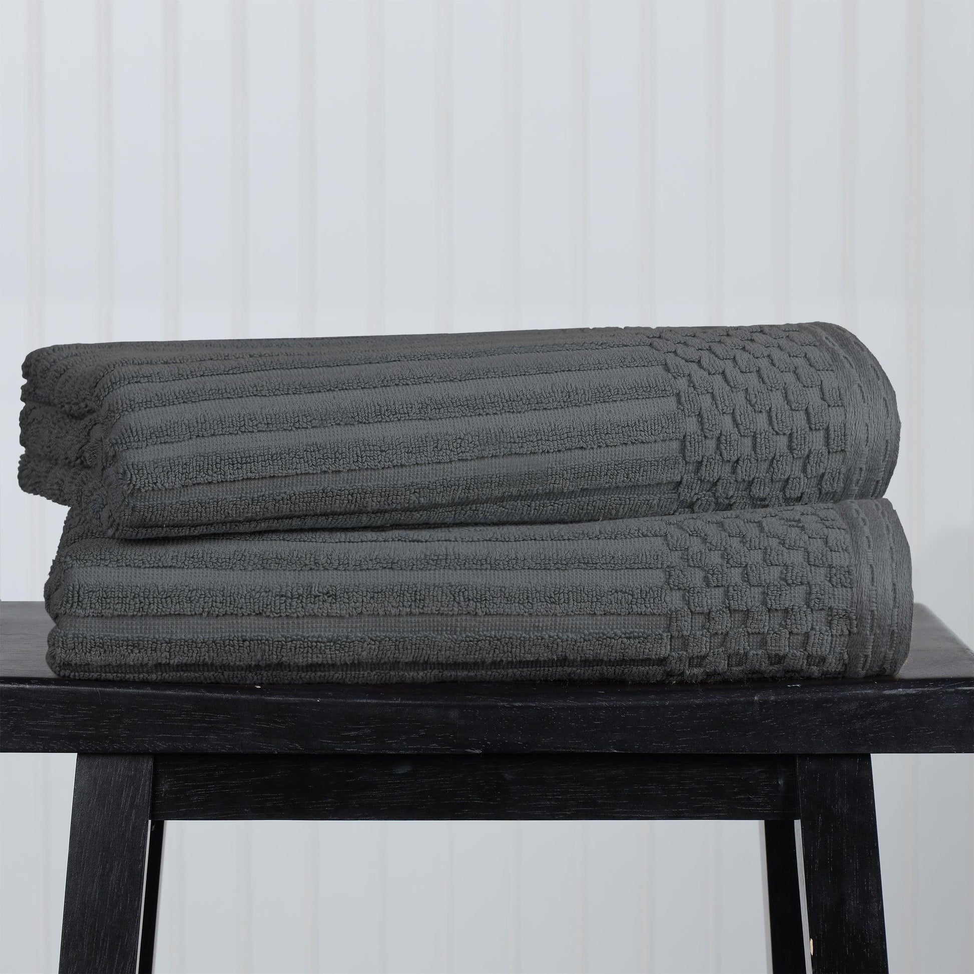 Superior Soho Ribbed Textured Cotton Ultra-Absorbent Bath Sheet & Bath Towel Set - Charcoal