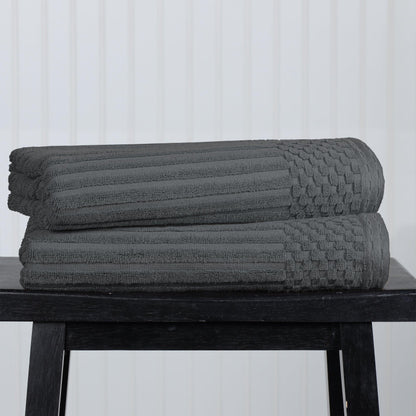 Superior Soho Ribbed Textured Cotton Ultra-Absorbent Bath Sheet & Bath Towel Set - Charcoal