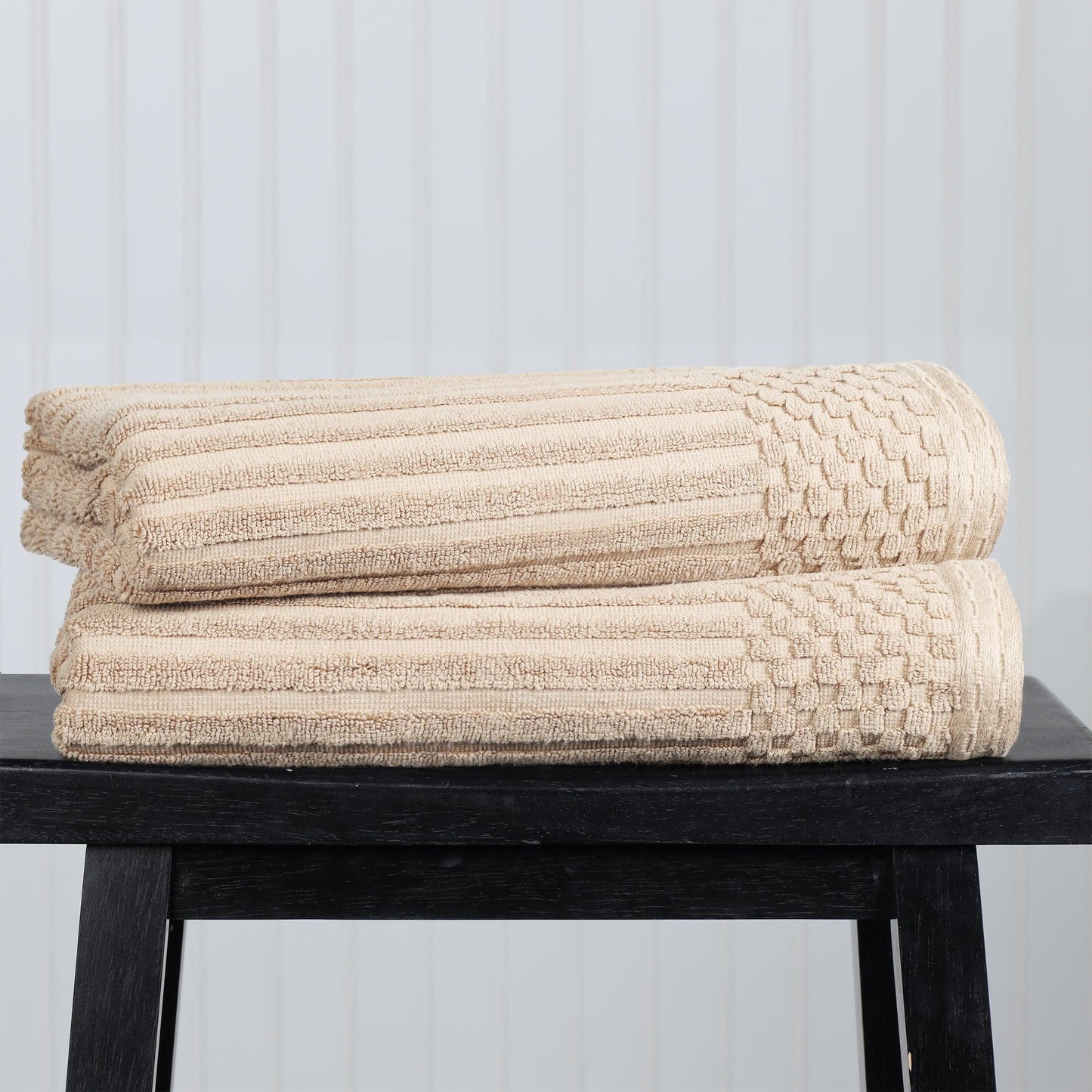 Superior Soho Ribbed Textured Cotton Ultra-Absorbent Bath Sheet & Bath Towel Set - Ivory