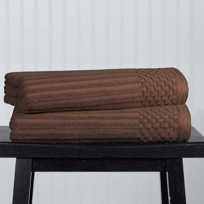 Superior Soho Ribbed Textured Cotton Ultra-Absorbent Bath Sheet & Bath Towel Set - Java