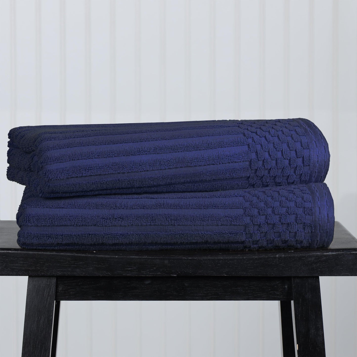  Superior Soho Ribbed Textured Cotton Ultra-Absorbent Bath Sheet & Bath Towel Set - Navy Blue