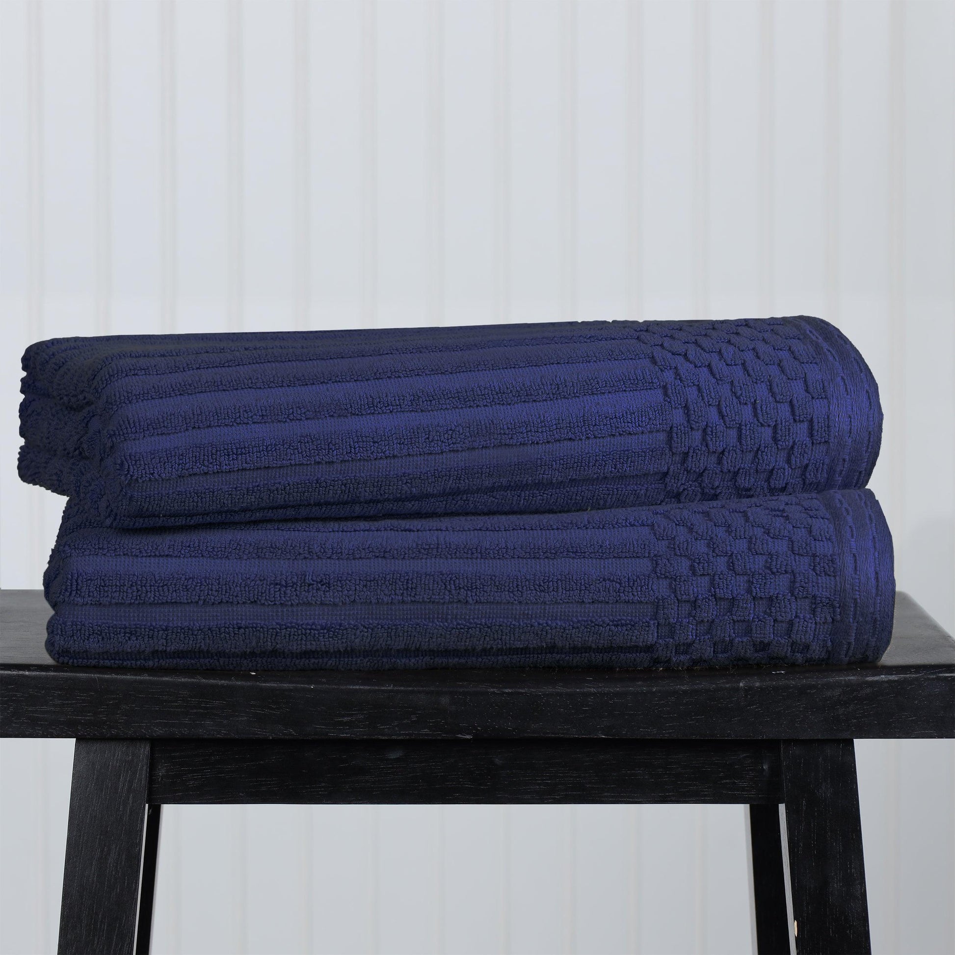  Superior Soho Ribbed Textured Cotton Ultra-Absorbent Bath Sheet & Bath Towel Set - Navy Blue