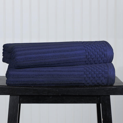  Superior Soho Ribbed Textured Cotton Ultra-Absorbent Bath Sheet & Bath Towel Set - Navy Blue