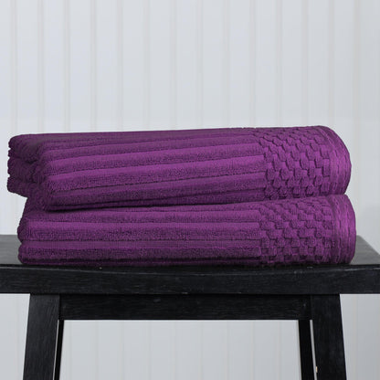  Superior Soho Ribbed Textured Cotton Ultra-Absorbent Bath Sheet & Bath Towel Set - Plum