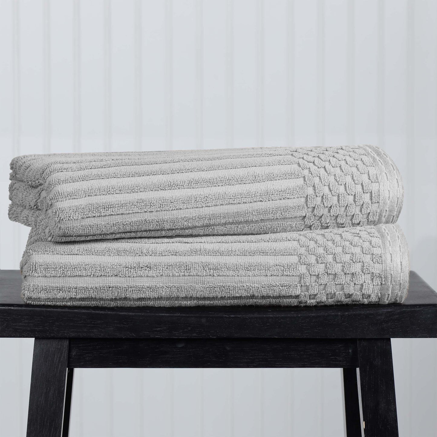  Superior Soho Ribbed Textured Cotton Ultra-Absorbent Bath Sheet & Bath Towel Set - Silver