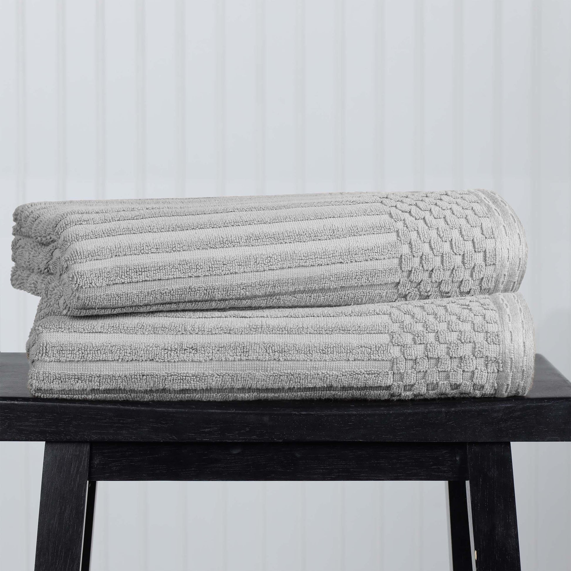 Superior Soho Ribbed Textured Cotton Ultra-Absorbent Bath Sheet & Bath Towel Set - Silver