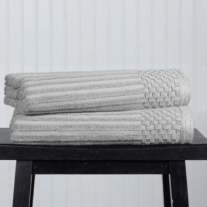  Superior Soho Ribbed Textured Cotton Ultra-Absorbent Bath Sheet & Bath Towel Set - Silver