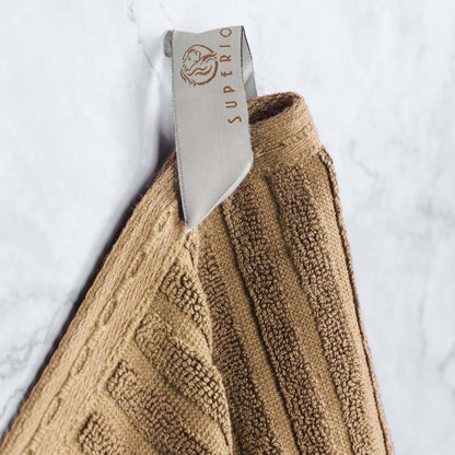 Ribbed Textured Cotton Medium Weight 6 Piece Towel Set -  Coffee