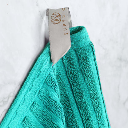 Ribbed Textured Cotton Medium Weight 6 Piece Towel Set - Turquoise