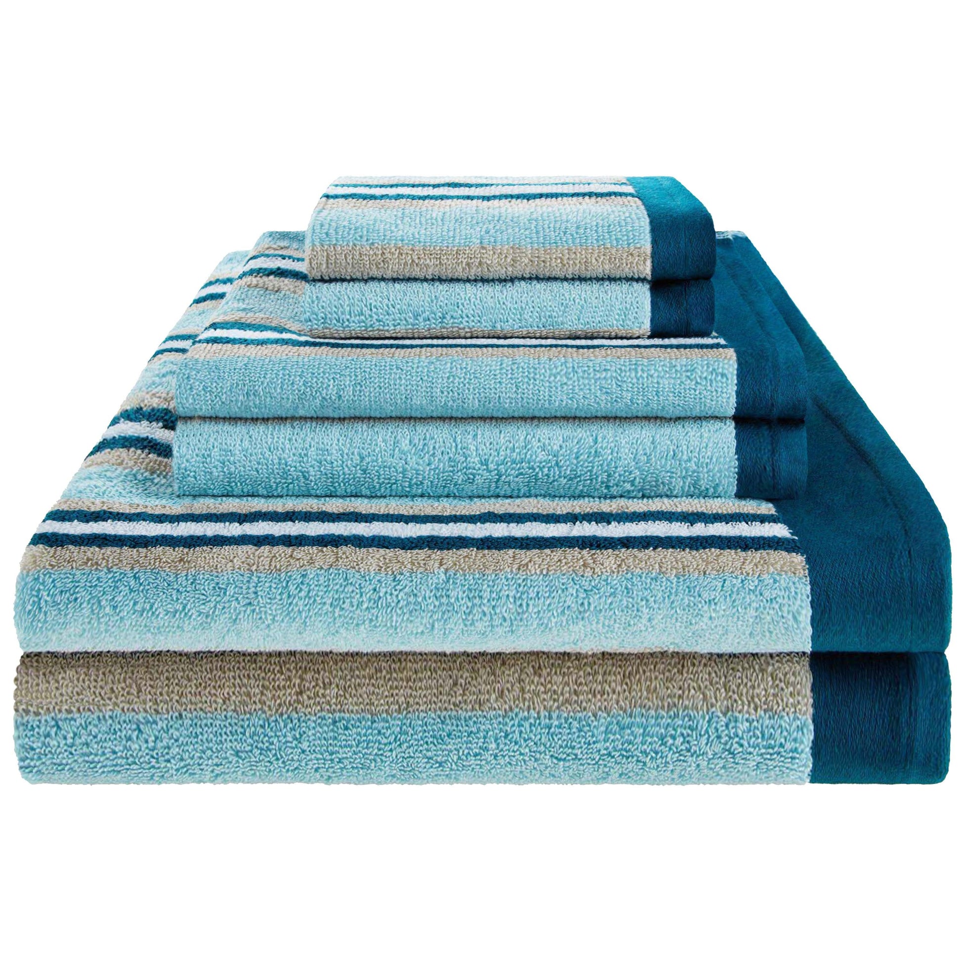 Stripes 100% Combed Cotton 6-Piece Towel Set, 2 Bath, 2 Hand, 2 Face - Chocolate