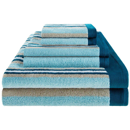  Stripes 100% Combed Cotton 6-Piece Towel Set, 2 Bath, 2 Hand, 2 Face - Chocolate