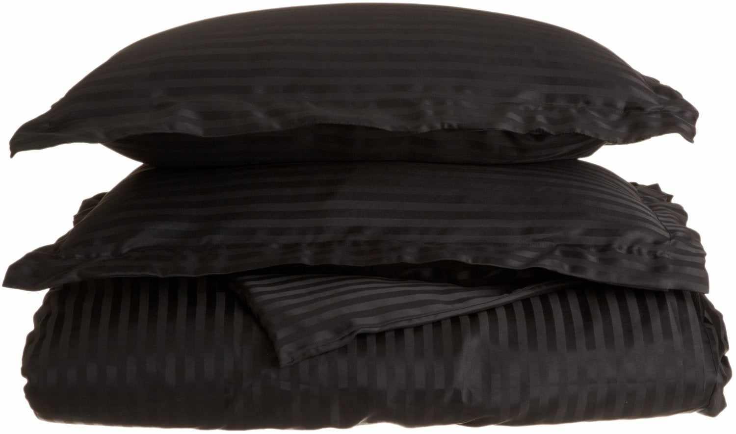 Superior Microfiber Wrinkle-Free Stripe Breathable Duvet Cover Set with Button Closure - Black