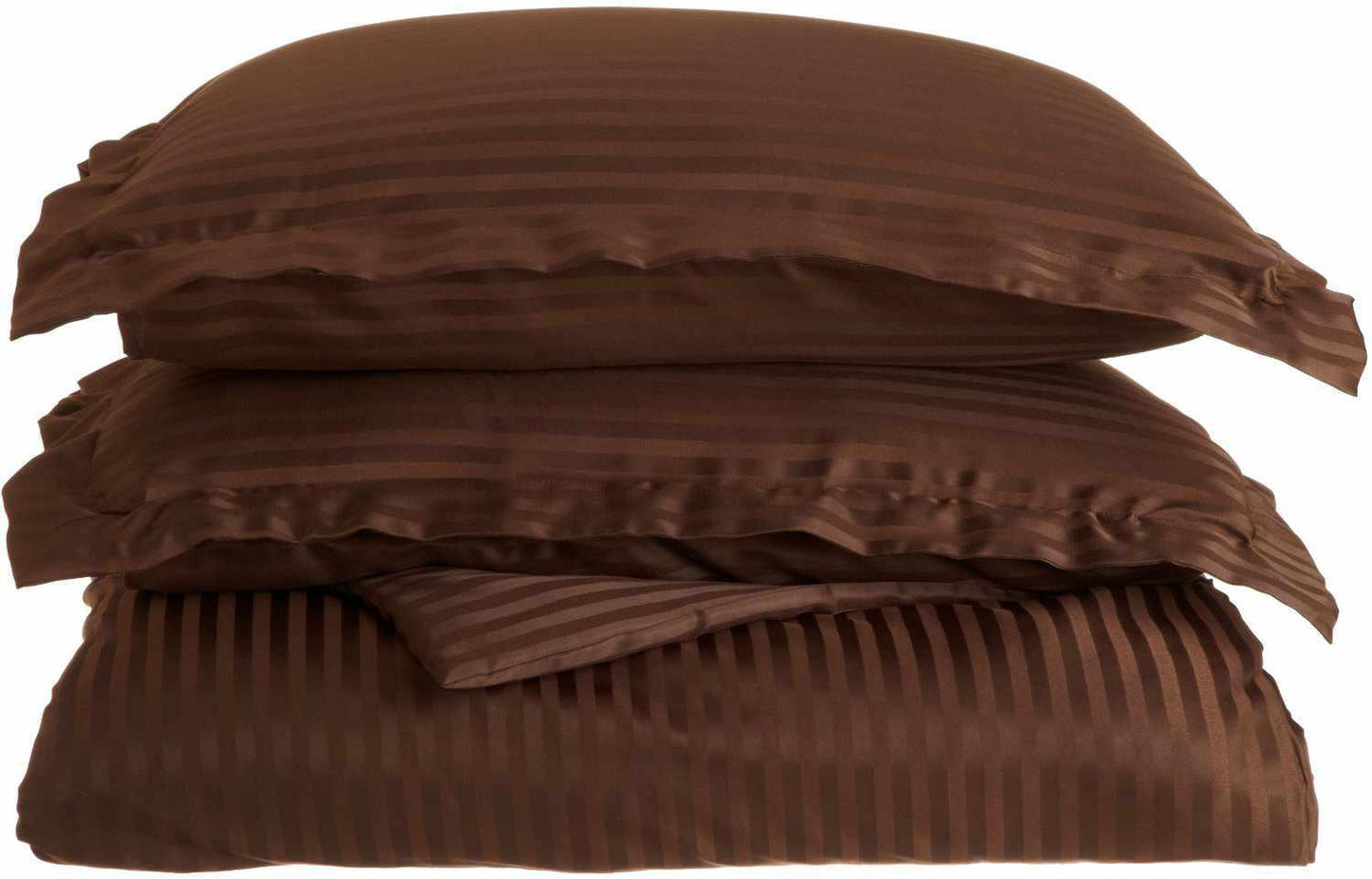 Superior Microfiber Wrinkle-Free Stripe Breathable Duvet Cover Set with Button Closure - Mocha