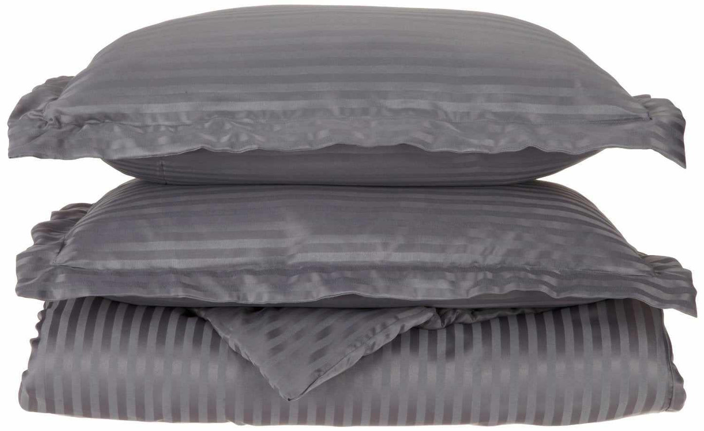  Superior Microfiber Wrinkle-Free Stripe Breathable Duvet Cover Set with Button Closure - Silver