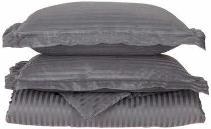  Superior Microfiber Wrinkle-Free Stripe Breathable Duvet Cover Set with Button Closure - Silver