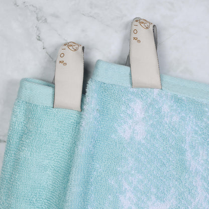 Cotton Marble and Solid Medium Weight Hand Towel Set of 6 - Teal