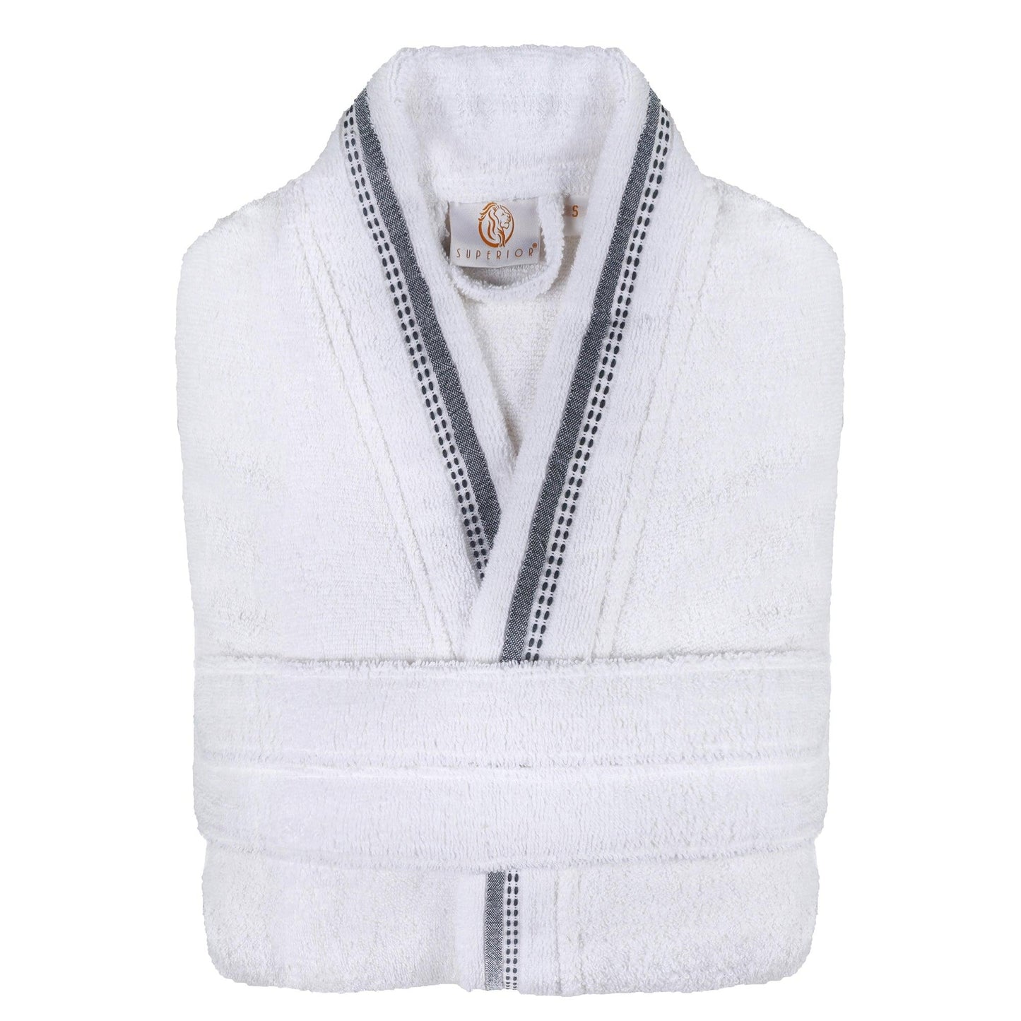  Turkish Cotton Terry Kimono Embroidered Super-Soft Unisex Bathrobe - White-Black