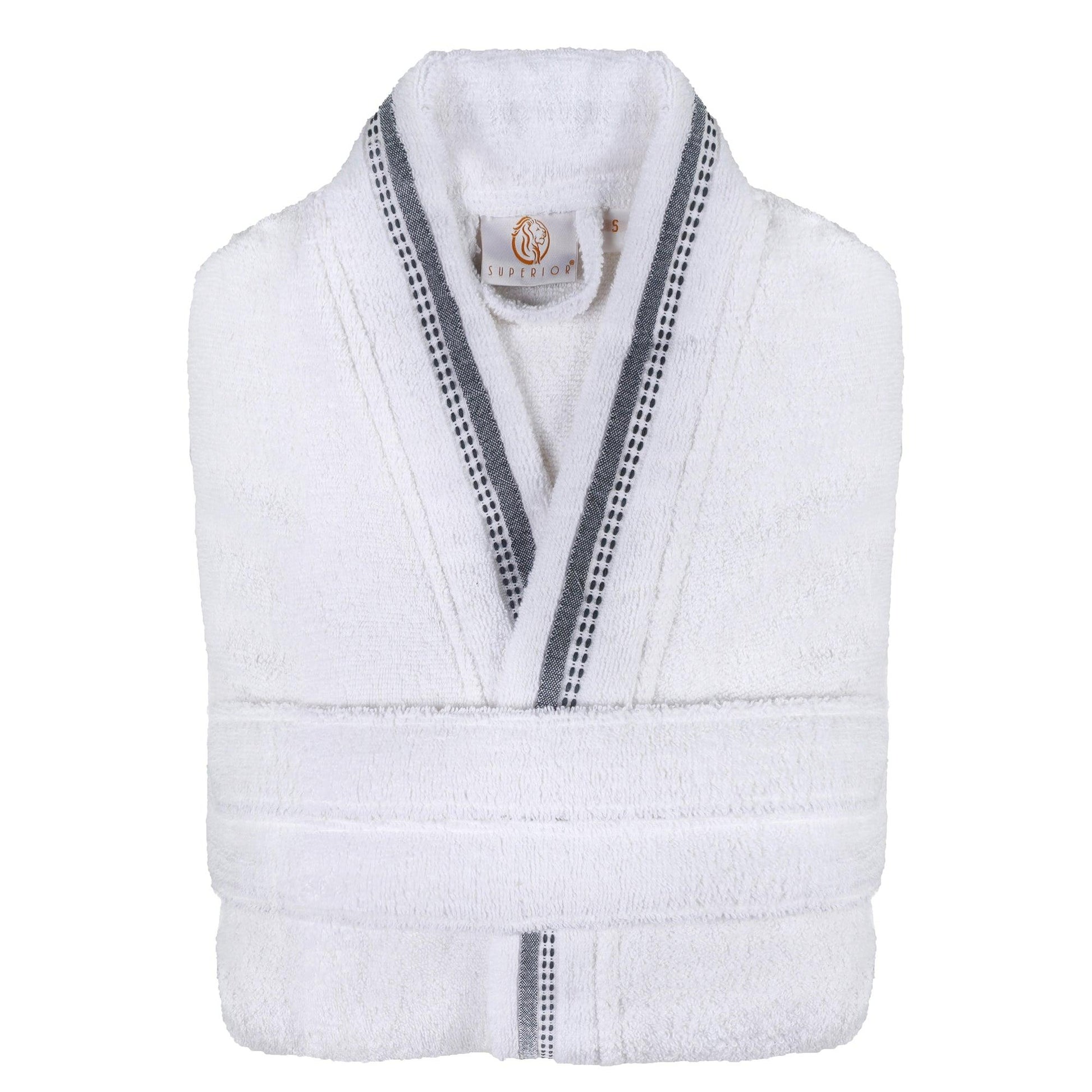  Turkish Cotton Terry Kimono Embroidered Super-Soft Unisex Bathrobe - White-Black