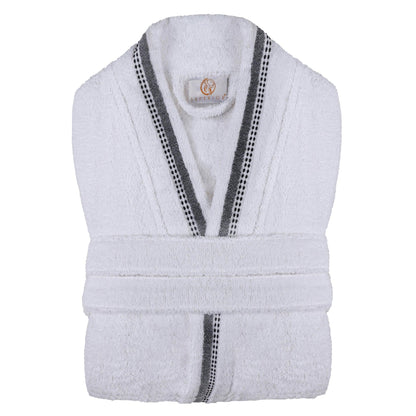  Turkish Cotton Terry Kimono Embroidered Super-Soft Unisex Bathrobe - White-Grey