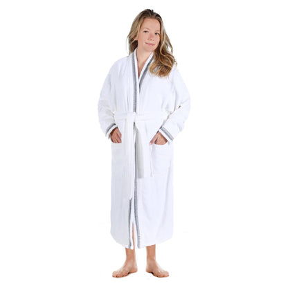  Turkish Cotton Terry Kimono Embroidered Super-Soft Unisex Bathrobe - Black-White