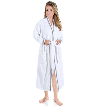  Turkish Cotton Terry Kimono Embroidered Super-Soft Unisex Bathrobe - Black-White