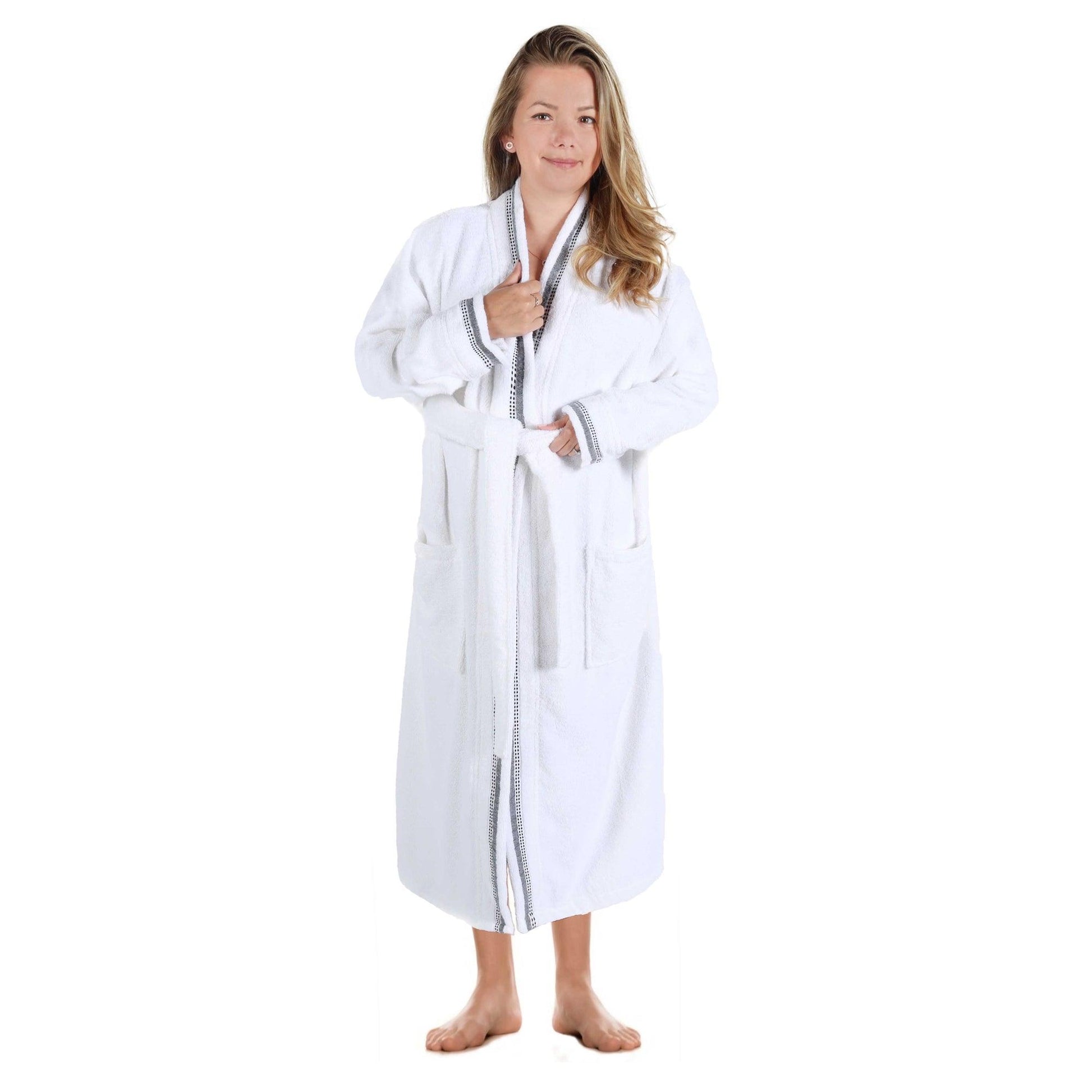  Turkish Cotton Terry Kimono Embroidered Super-Soft Unisex Bathrobe - Black-White