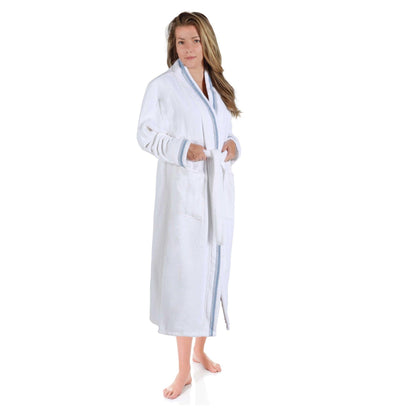  Turkish Cotton Terry Kimono Embroidered Super-Soft Unisex Bathrobe - White-Blue