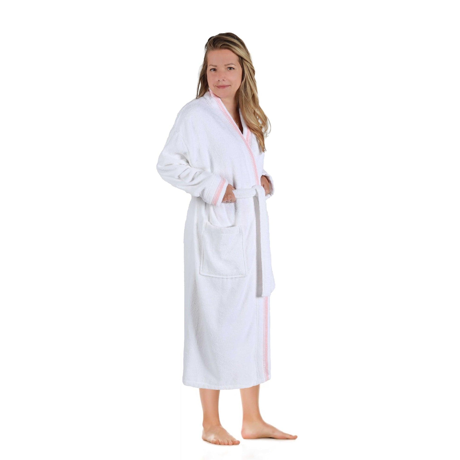  Turkish Cotton Terry Kimono Embroidered Super-Soft Unisex Bathrobe - White-Emberglow