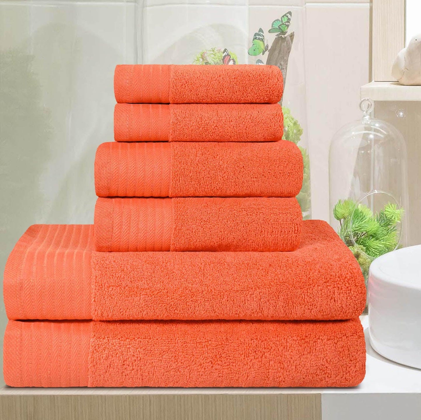 Premium Turkish Cotton Herringbone Solid Assorted 6 Piece Towel Set