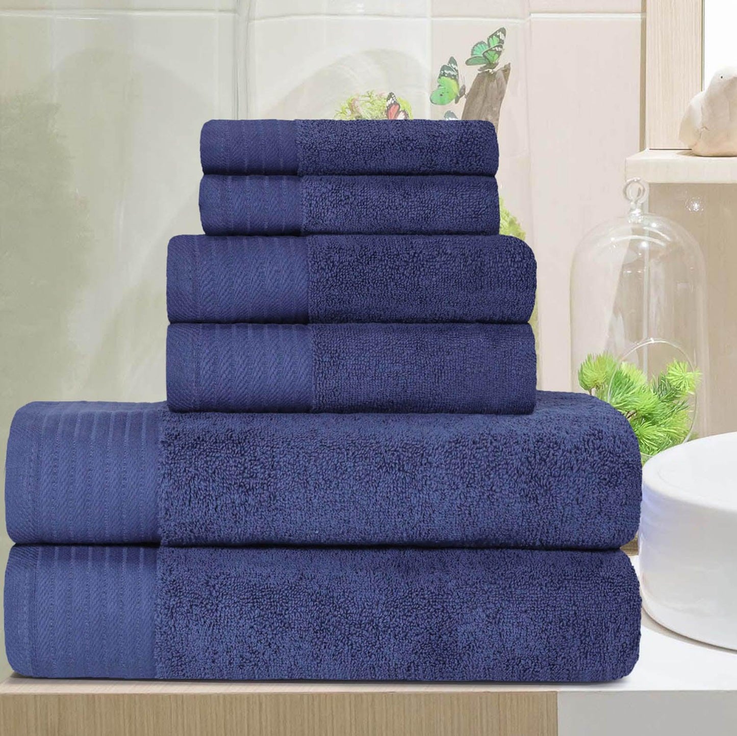 Premium Turkish Cotton Herringbone Solid Assorted 6 Piece Towel Set