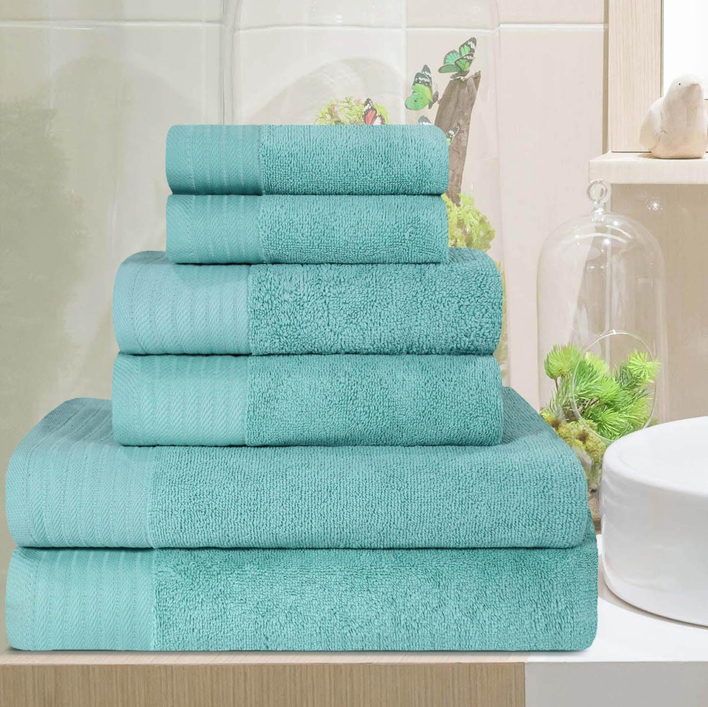 Premium Turkish Cotton Herringbone Solid Assorted 6 Piece Towel Set