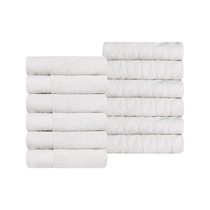 Turkish Cotton Jacquard Herringbone and Solid 12 Piece Face Towel Set