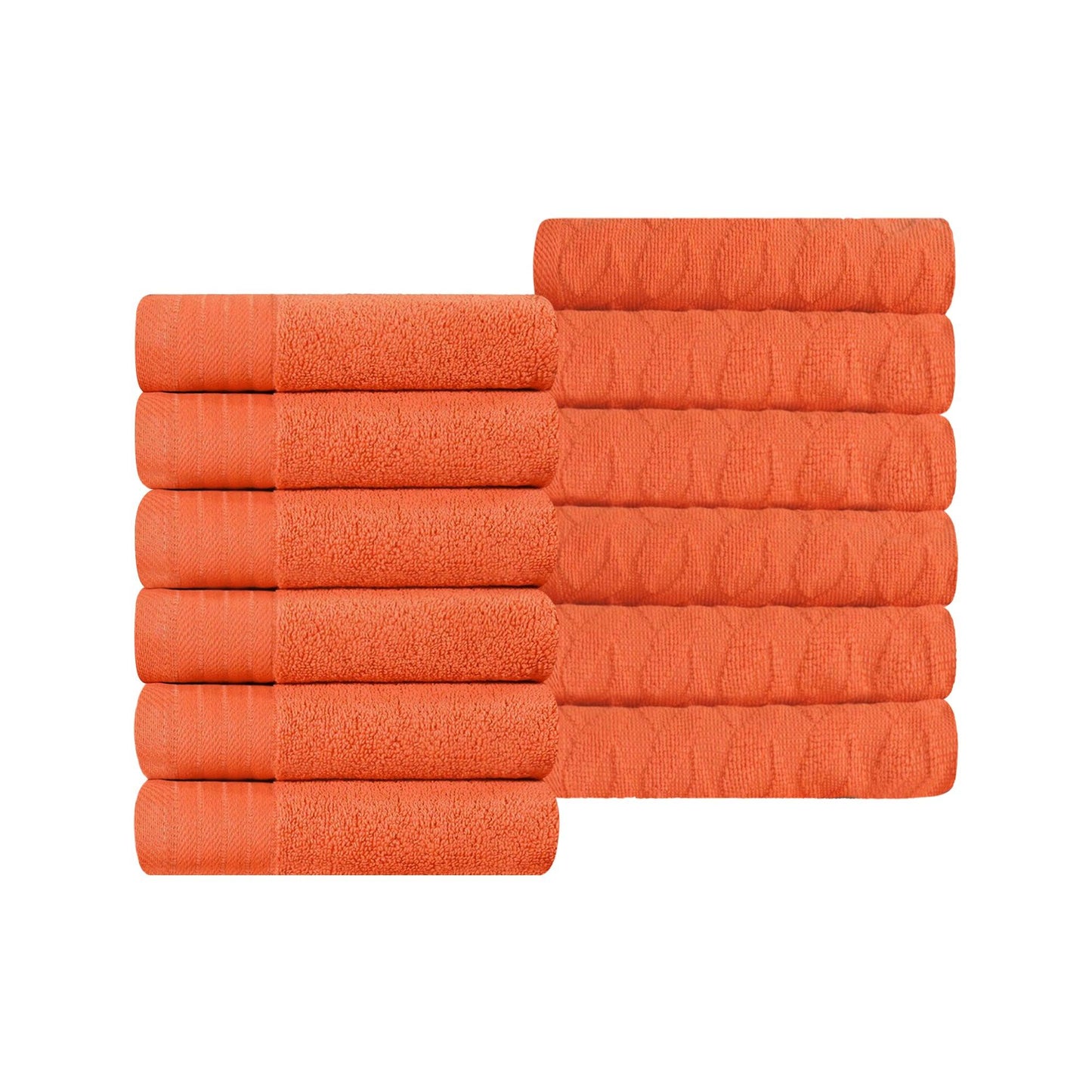 Turkish Cotton Jacquard Herringbone and Solid 12 Piece Face Towel Set