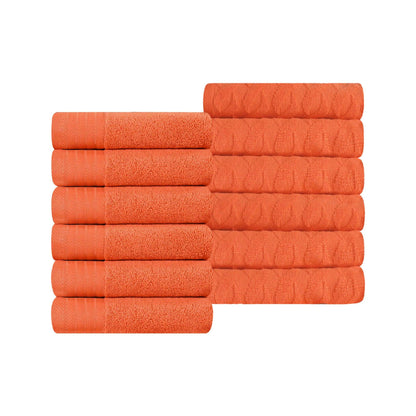 Turkish Cotton Jacquard Herringbone and Solid 12 Piece Face Towel Set