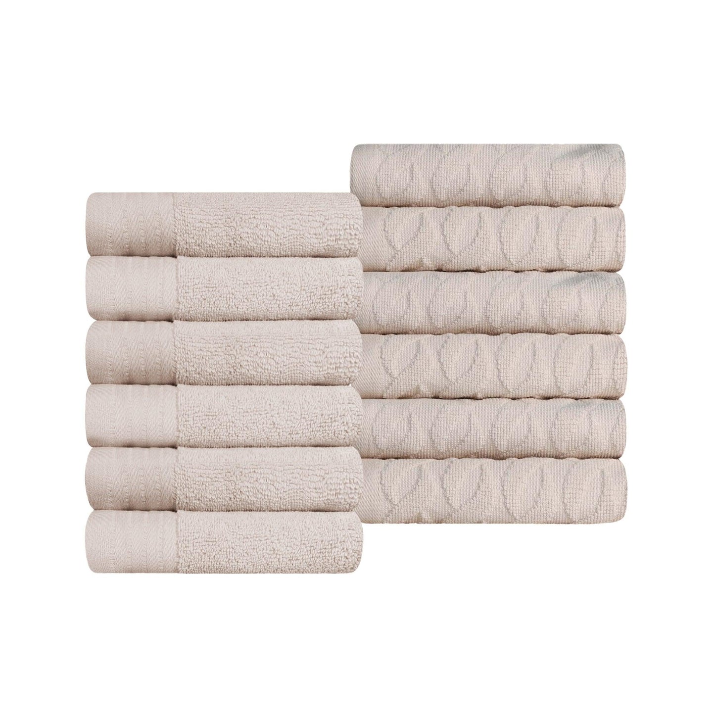 Turkish Cotton Jacquard Herringbone and Solid 12 Piece Face Towel Set