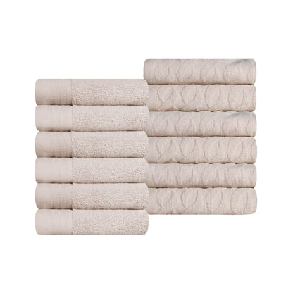 Turkish Cotton Jacquard Herringbone and Solid 12 Piece Face Towel Set