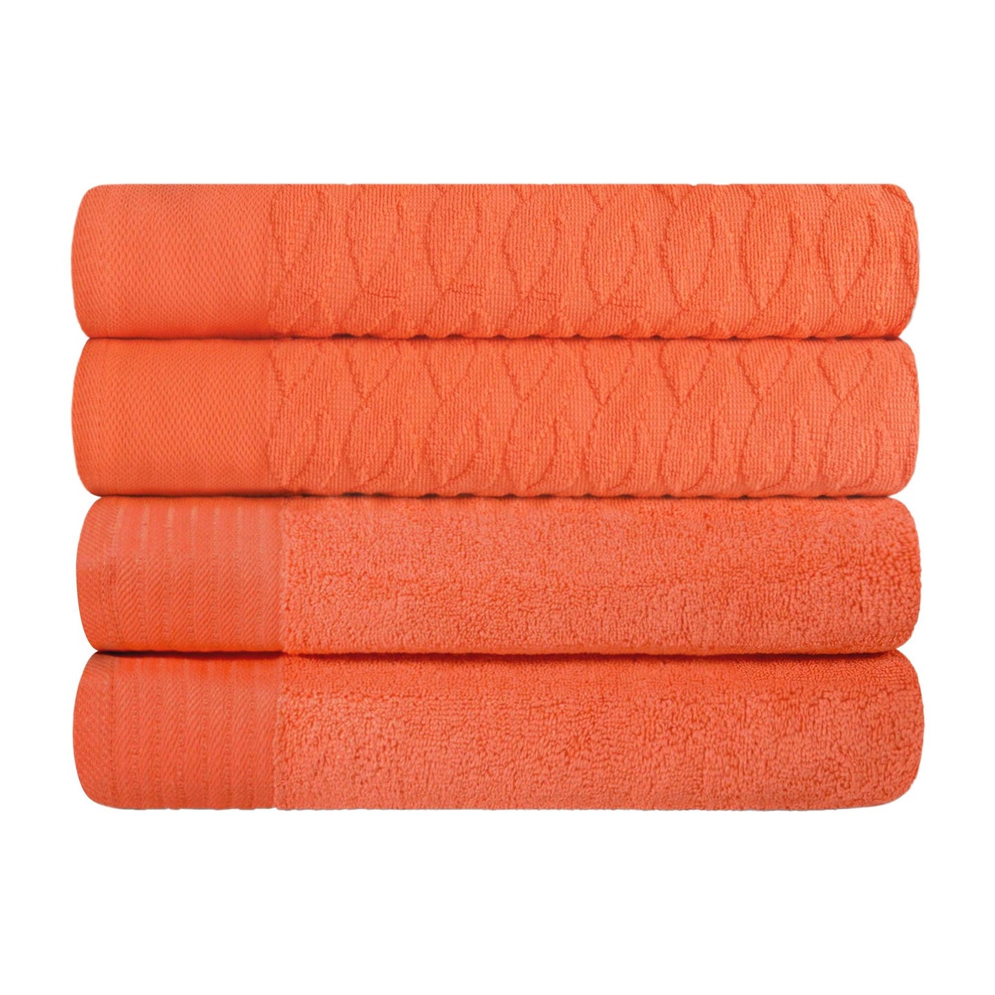 Turkish Cotton Jacquard Herringbone and Solid 4 Piece Bath Towel Set