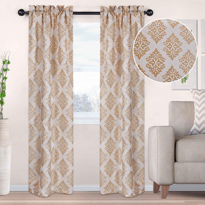 Venetian Damask Jacquard Curtain Panels, Set of 2