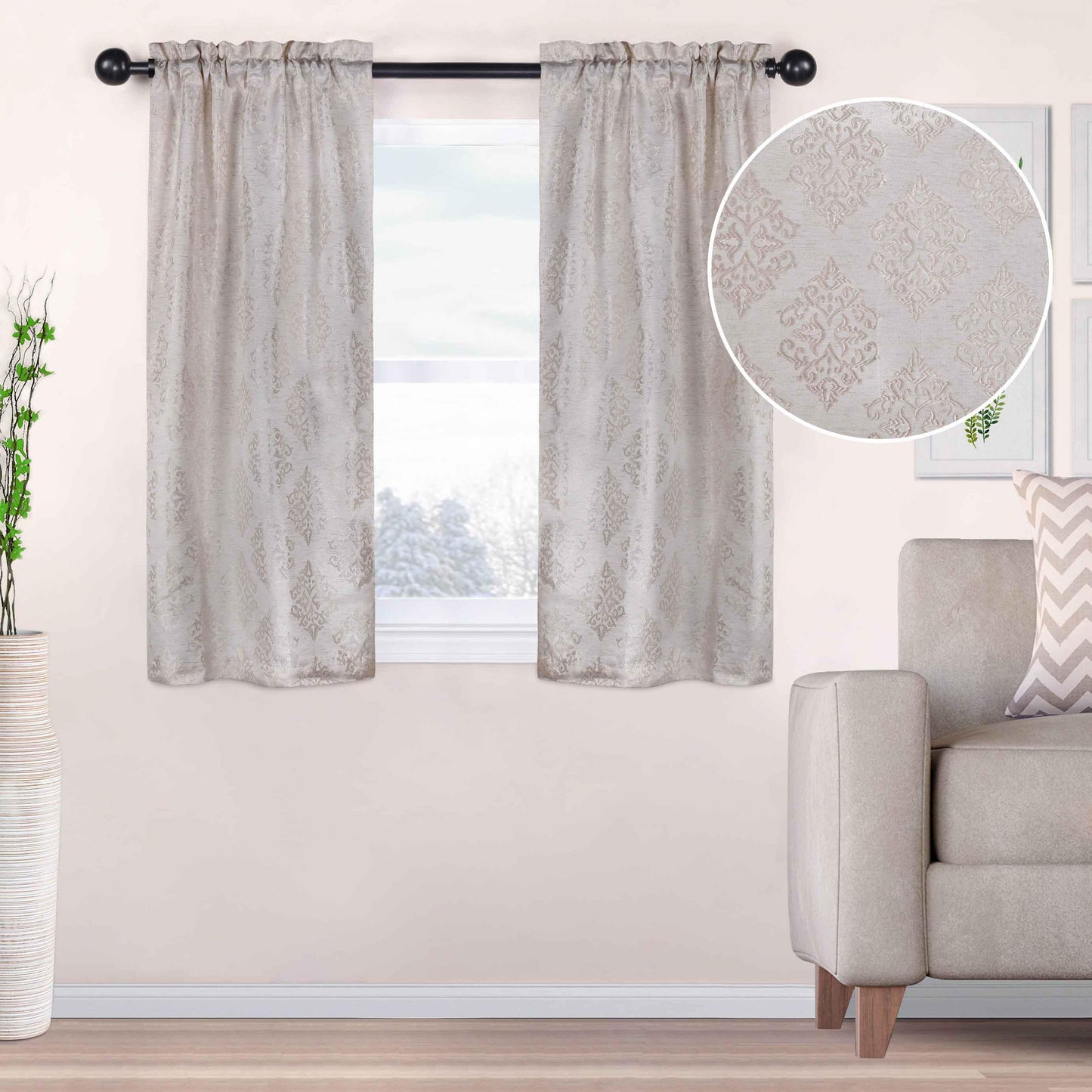 Venetian Damask Jacquard Curtain Panels, Set of 2