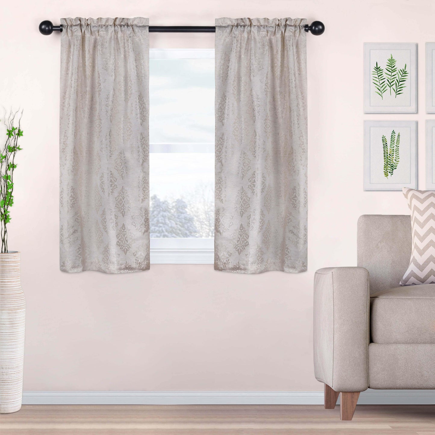Venetian Damask Jacquard Curtain Panels, Set of 2