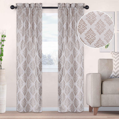 Venetian Damask Jacquard Curtain Panels, Set of 2