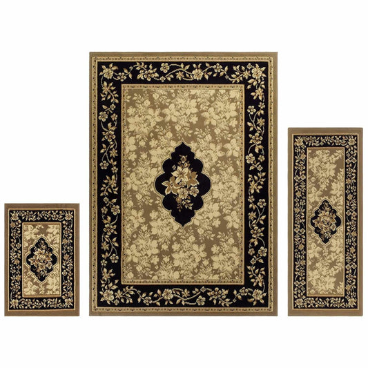 Victorian Inspired Elton Or Freyberg 3 Piece Area Rug Set